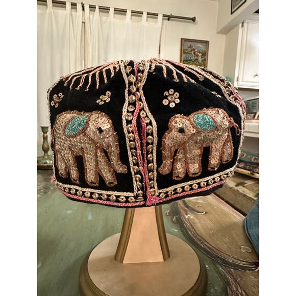 VINTAGE HANDMADE EMBROIDERED BURMESE KALAGA ZARGOZI CAP HAT main image 5
